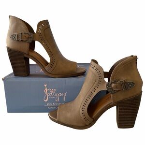 Jellypop Jeanie Peep Toe Heeled Sandals Booties Womens Heels Western Boho Buckle